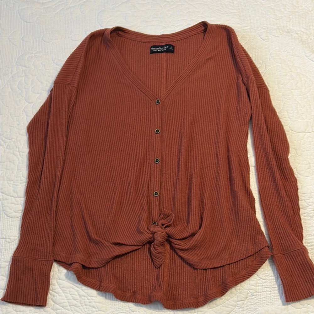 Abercrombie & Fitch Ribbed Knit Top in Rust